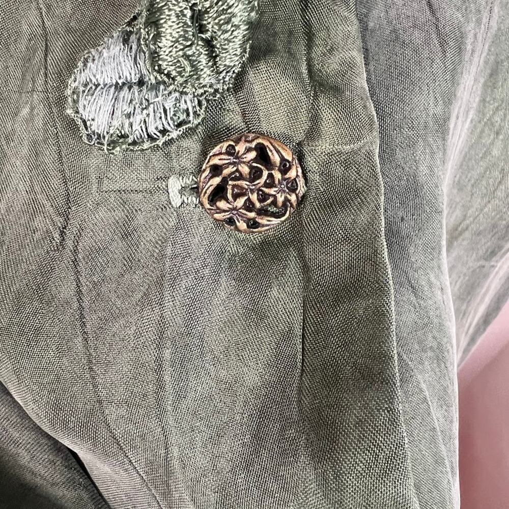 Ann Ferriday Vintage Women's Ruffle Lace Shirt OS Army Green Long Sleeve - Picture 6 of 10